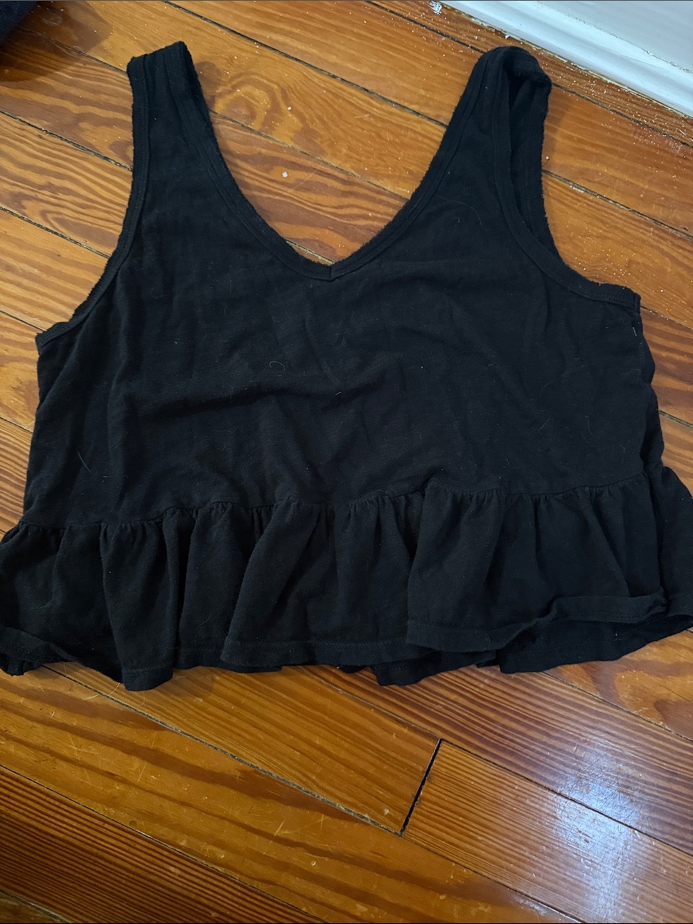 wild fable Black Ruffle-Hem Crop Tank Top